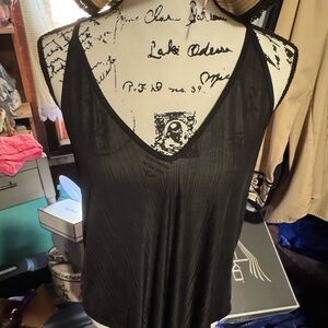 Free People Black V-Neck Sleeveless Ribbed Camisole